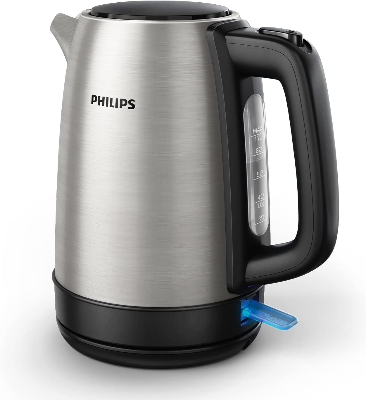 Philips HD9350 vattenkokare i borstat rostfritt stål på köksbänk