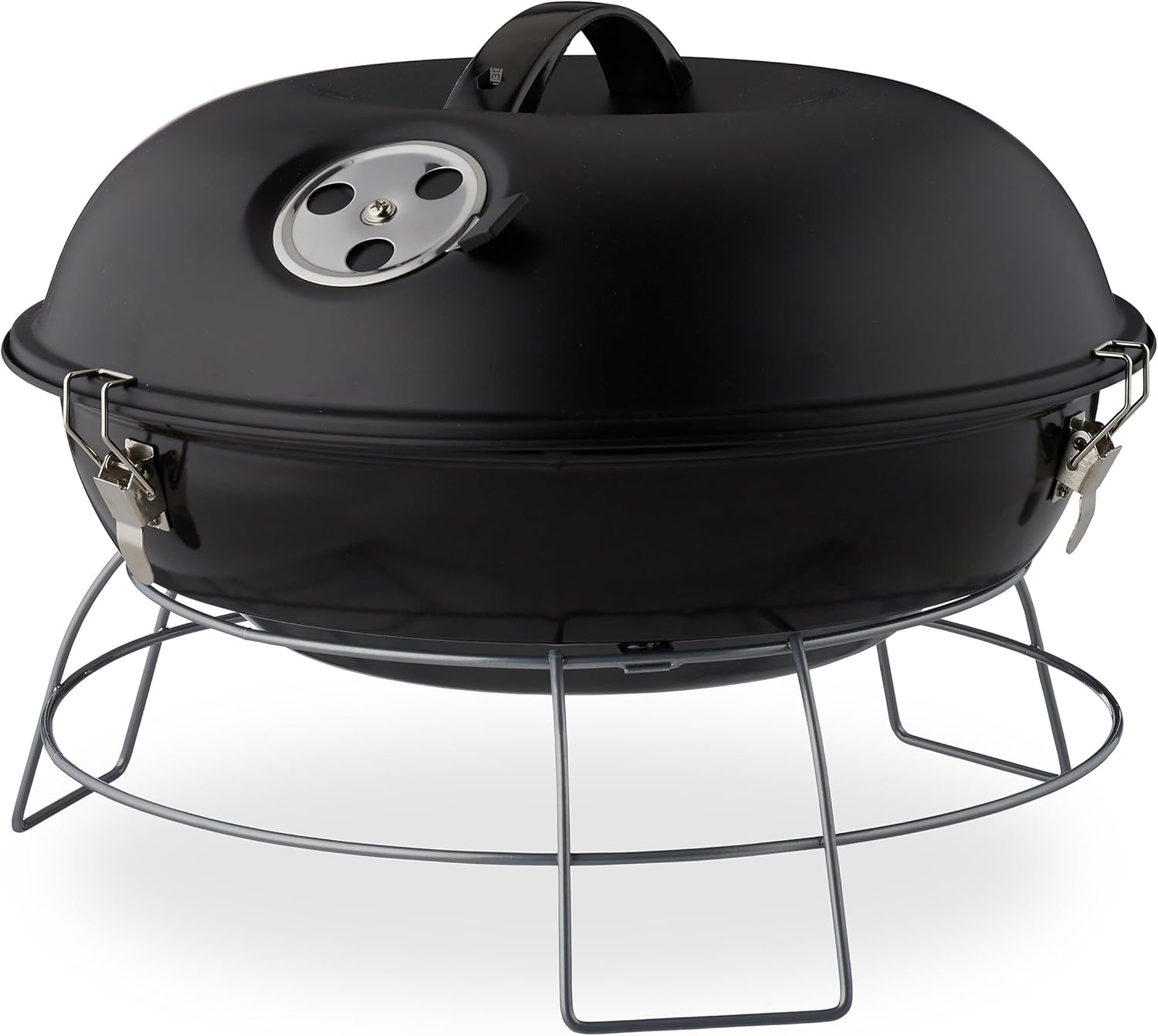 Svart bärbar klotgrill med lock